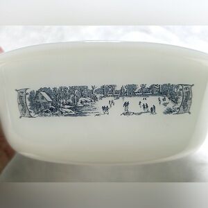 VINTAGE Currier & Ives Milk Glass Casserole Dish